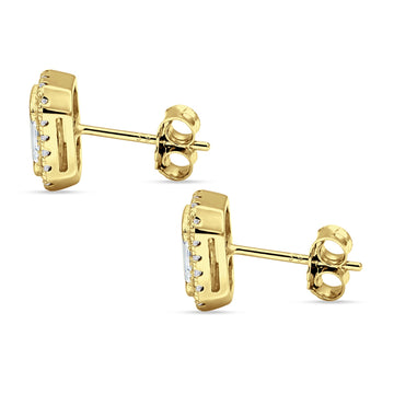 Emerald Cut CZ Halo Stud Earrings Yellow Tone 925 Sterling Silver Wholesale
